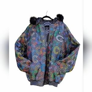 Italian Lamb Skin Embroidered Men's Leather Jacket with Fur Trimmed Hood Size 5x